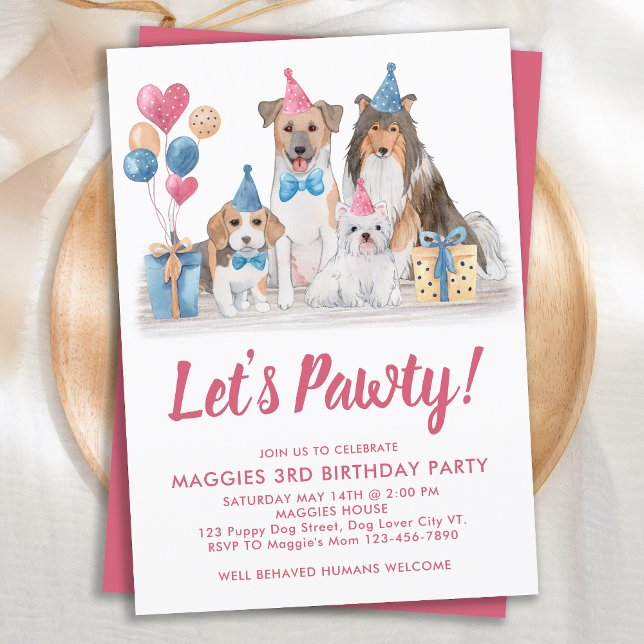 Invitación Perro Nacimiento Acuarela Fiesta de Cachorro Rosa (Subido por el creador)