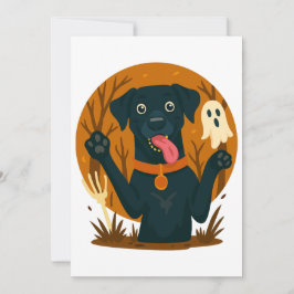 Invitación Perro negro lindo y espeluznante con fantasma 