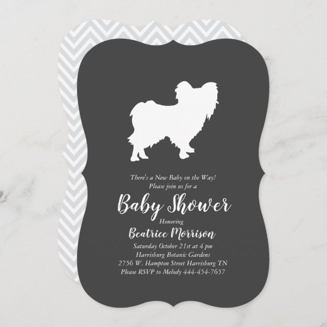 Invitación Perro Papillon Baby Shower Sexo Neutral (Anverso / Reverso)