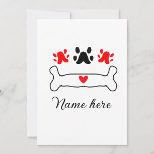 Invitación Perro paw mascota de corazón rojo añadir nombre te