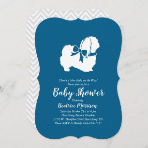 Invitación Perro Pekín Baby Shower Boy Azul