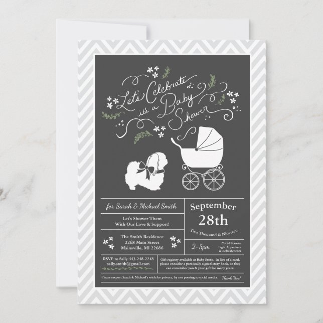 Invitación Perro pekinés Baby Shower Neutral (Anverso)