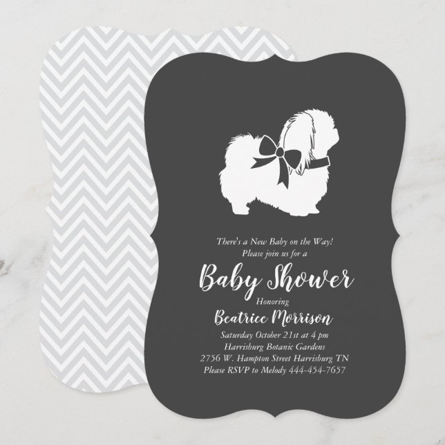 Invitación Perro pekinés Baby Shower Neutral (Anverso / Reverso)