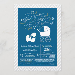 Invitación Perro pekingés niño Baby Shower azul
