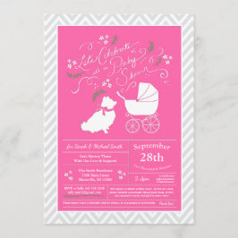 Invitación Perro Pomerania Baby Shower Chica rosa
