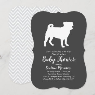 Invitación Perro Pug Baby Shower Género Gris neutro