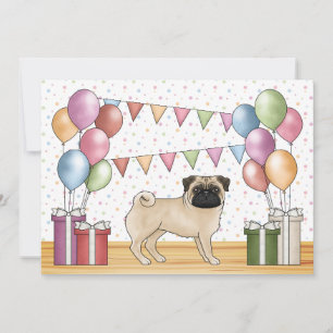 Invitación Perro Pug Cartoon de Ciervo Cumpleaños Coloridos P