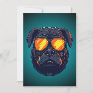 Invitación Perro Pug Ciberpunk Mecha Gafas de Sol Neon Gaming