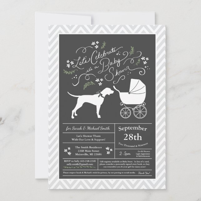 Invitación Perro puntero Baby Shower Neutral (Anverso)