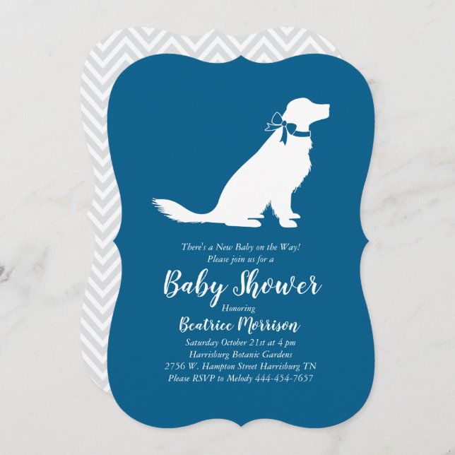 Invitación Perro recuperador de oro Baby Shower French Blue B (Anverso / Reverso)