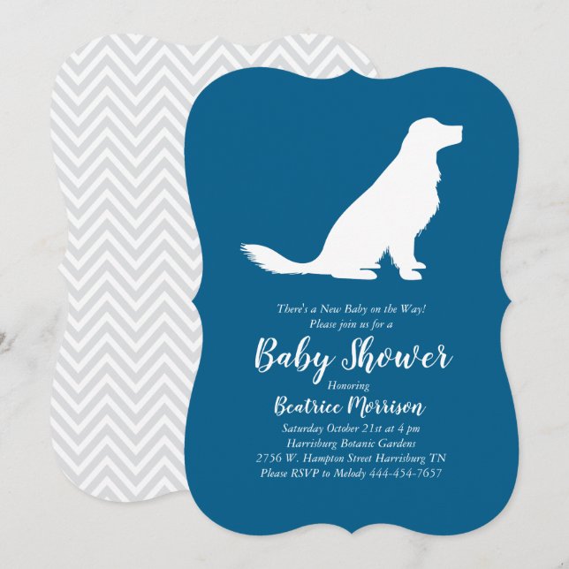 Invitación Perro recuperador de oro Baby Shower French Blue B (Anverso / Reverso)