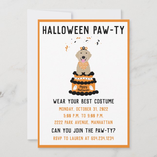 Invitación Perro recuperador de oro con tracción de Halloween (Anverso)