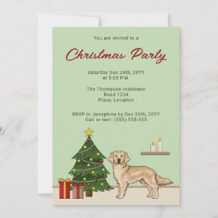 Invitación Perro Retriever Dorado Amarillo Con Árbol de Navid