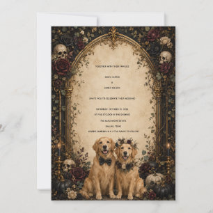 Invitación Perro Retriever Dorado Calavera Gótica Personaliza