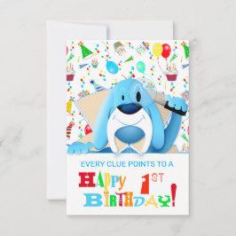 Invitación Perro Sabueso Azul Inteligente Detective de Dibujo