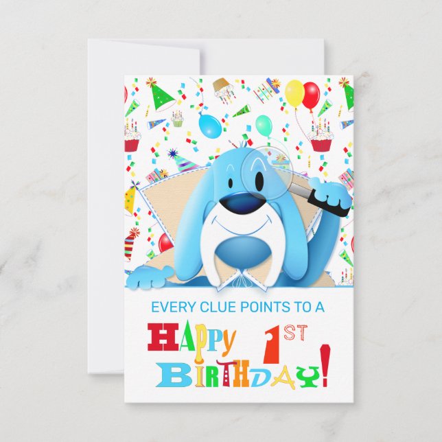 Invitación Perro Sabueso Azul Inteligente Detective de Dibujo (Anverso)