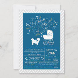 Invitación Perro Shih Tzu Baby Shower Niño Azul Teddy Oso