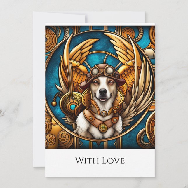 Invitación Perro steampunk con alas (Anverso)