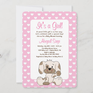 Invitación Perro y corazón de cachorro lindo Baby Shower rosa