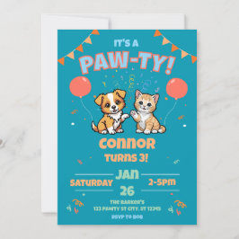 Invitación Perro y gato Cumpleaños Paw-ty