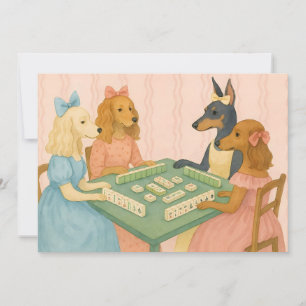 Invitación Perros antiguos y lindos jugando Mahjong