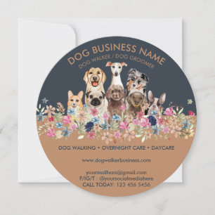 Invitación Perros con flores círculo
