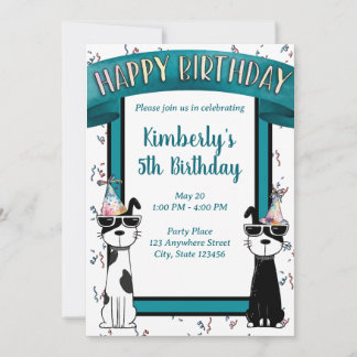 Invitación Perros Cool Feliz Cumpleaños