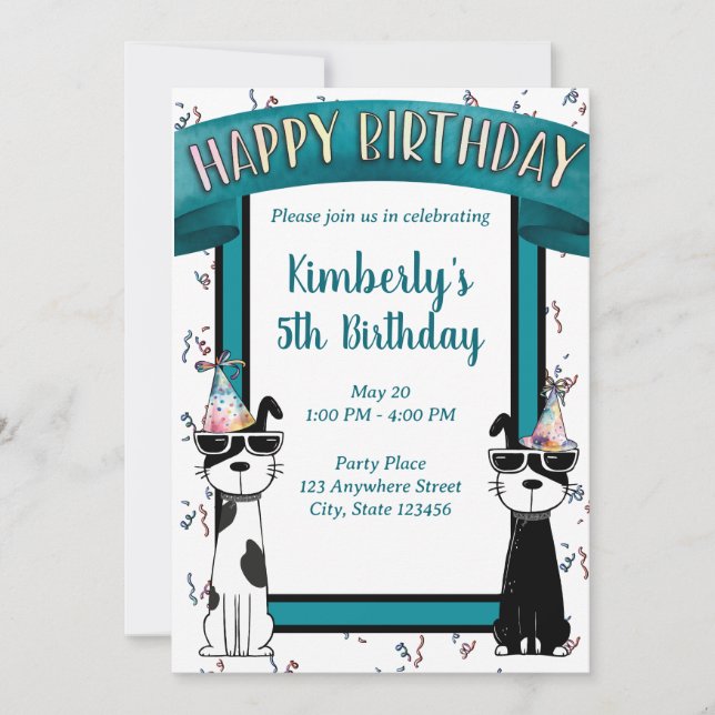 Invitación Perros Cool Feliz Cumpleaños (Anverso)