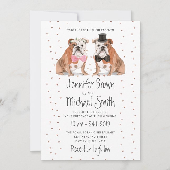 Invitación Perros de Boda Bulldog Inglés (Anverso)