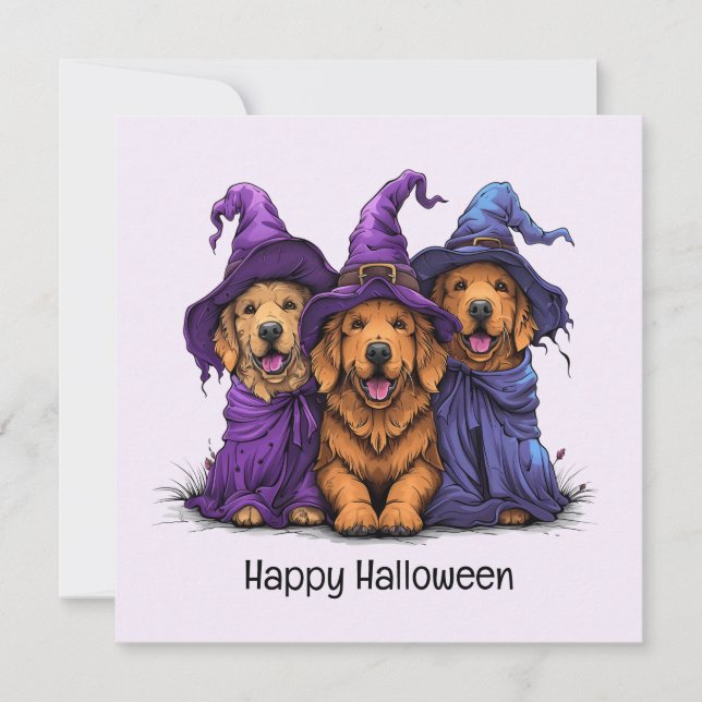 Invitación Perros de bruja de Halloween Golden Retriever (Anverso)