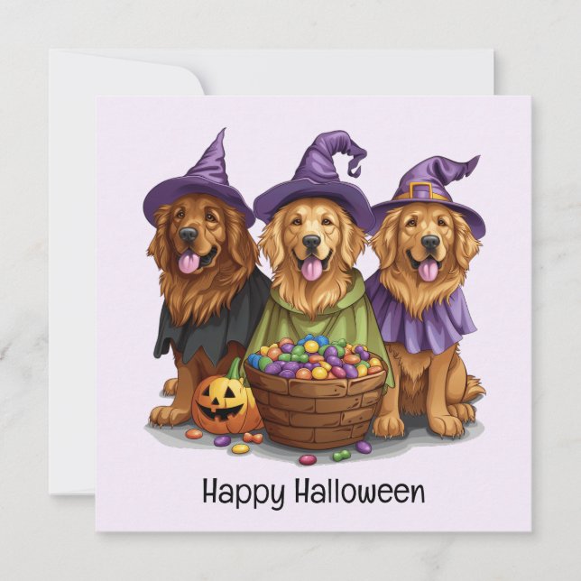 Invitación Perros de bruja de Halloween Golden Retriever (Anverso)