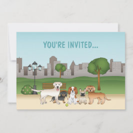 Invitación Perros De Caricatura Cuidados En Un Aniversario De