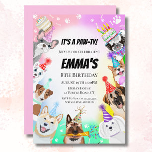 Invitación Perros de Fiesta con Tarta de Cumpleaños 