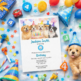 Invitación Perros de Fiesta de Cumpleaños Acuarela Niños