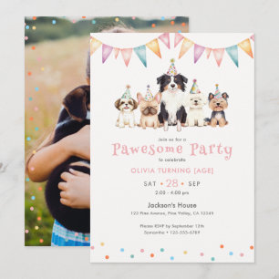 Invitación Perros de fiesta pawesome de cualquier edad para f