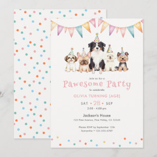 Invitación Perros de fiesta Pawesomes Cumpleaños personalizad