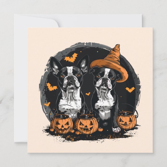 Invitación Perros de Halloween Boston Terrier (Anverso)