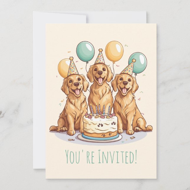 Invitación Perros de la recuperación de oro del cumpleaños fe (Anverso)