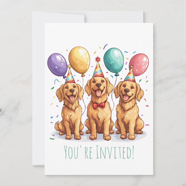 Invitación Perros de la recuperación de oro del cumpleaños fe (Anverso)