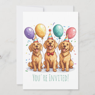 Invitación Perros de la recuperación de oro del cumpleaños fe