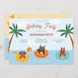Invitación Perros de verano en el cumpleaños de la playa