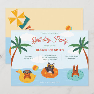 Invitación Perros de verano en el cumpleaños de la playa