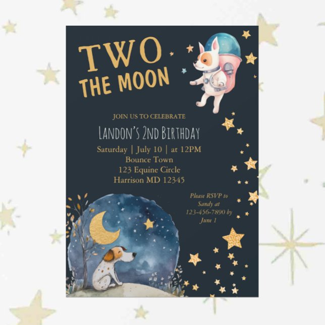 Invitación Perros en la luna por segundo cumpleaños (Subido por el creador)