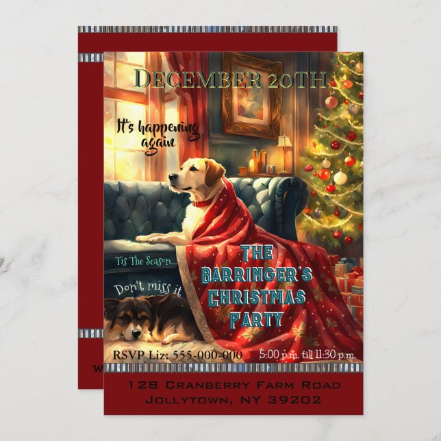 Invitación Perros esperando a ese Fiesta de Navidades de vaca (Anverso / Reverso)