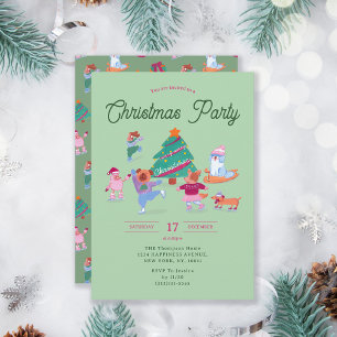 Invitación Perros Fiesta de Navidades verdes de Pistachio