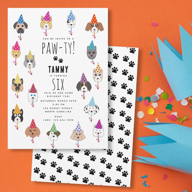 Invitación Perros Fiestas de cumpleaños malhumorados (Pawty Cute Birthday Party Dogs Invitation)