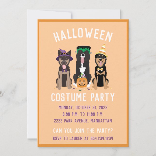 Invitación Perros Fiestas de disfraces de Halloween (Anverso)