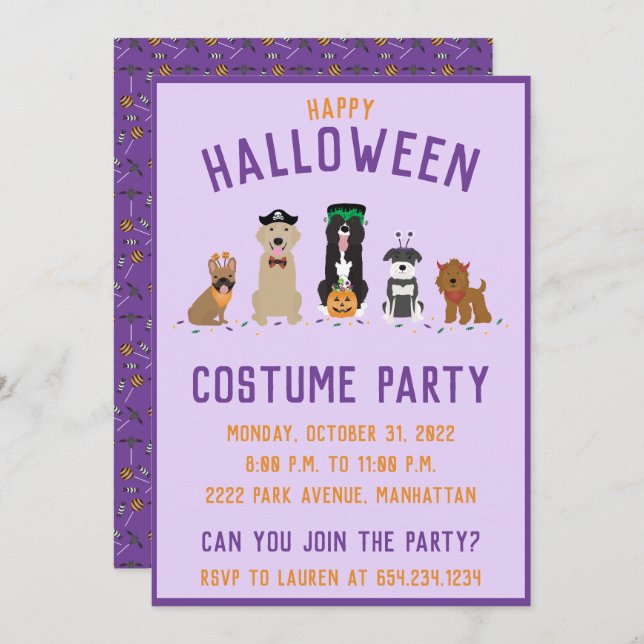 Invitación Perros Fiestas de disfraces de Halloween (Anverso / Reverso)
