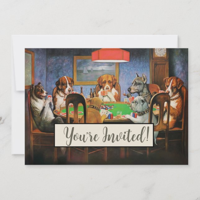 Invitación Perros jugando al póquer por C.M. Coolidge (Anverso)