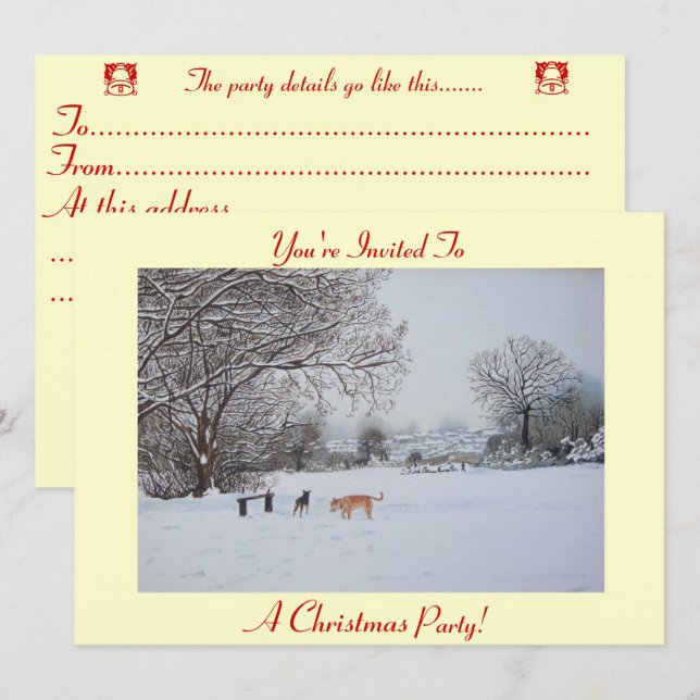 Invitación perros jugando navidades de la escena de nieve en  (Anverso / Reverso)